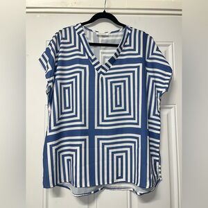First Love Blue and White geometric top size medium